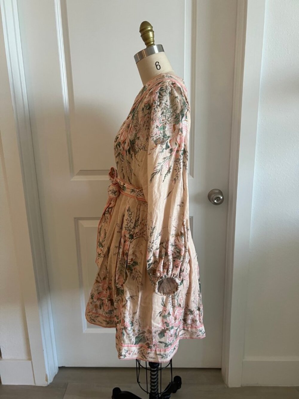 Zimmermann Moonshine Plunge Mini Dress Cream Watercolor Floral Linen 2 M